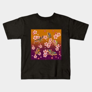 Japanese Butterfleis Amid Sakura Blossoms Kids T-Shirt